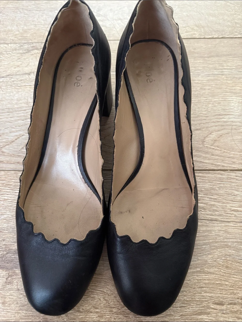 Chloe Black Scalloped Block Heel Pumps - Picture 4 of 5